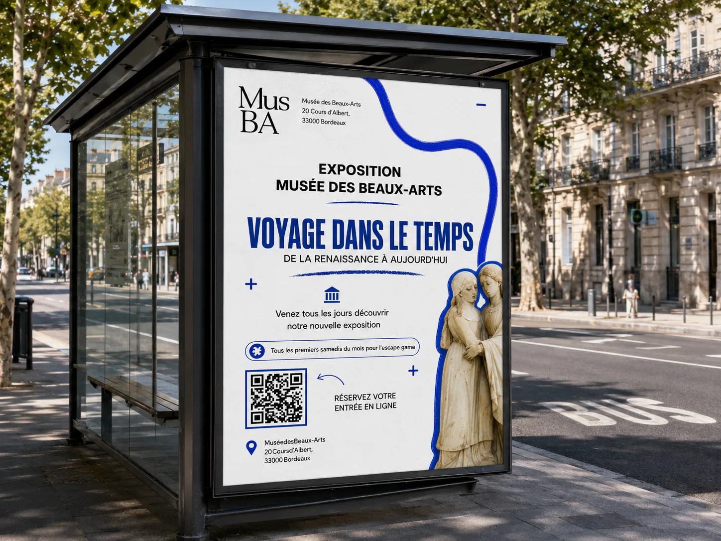 Exhibition poster on a Bordeaux bus shelter